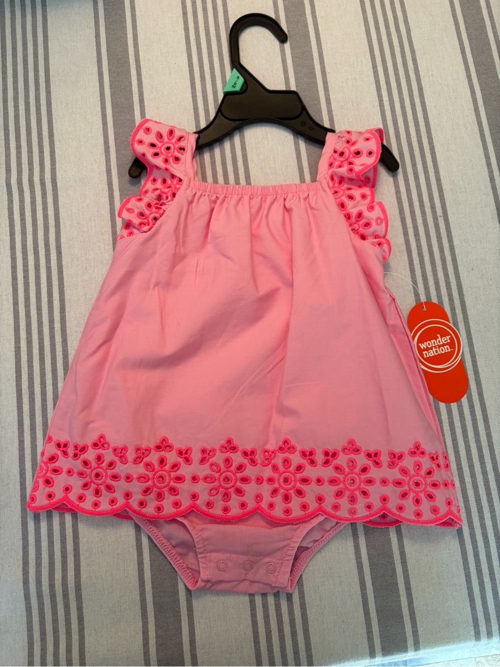 wonder nation Pink Eyelet Trim Baby Bodysuit Romper